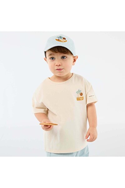 KIABI Tropical Print Short-Sleeve Cotton T-shirt WHITE