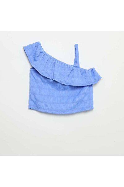KIABI Waffle Knit Tank Top with Asymmetrical Neckline BLUE