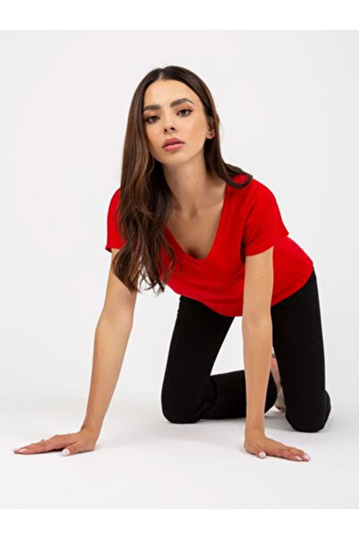 Basic Feel Good Tricou Dama Mini, Decolteu in V, BASIC FEEL GOOD, Rosu Casual...