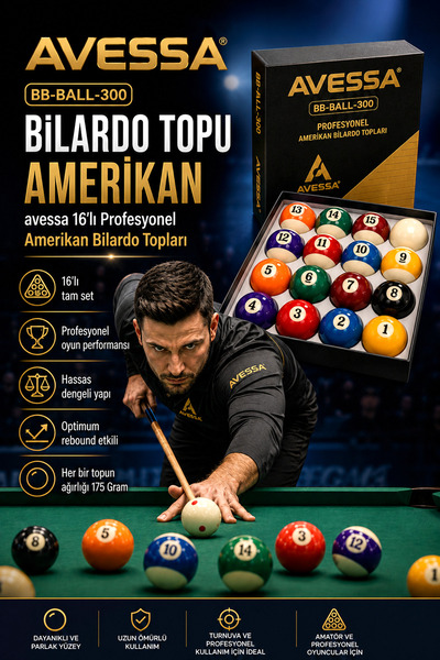 AVESSA BB-BALL-300 Profesyonel Amerikan Bilardo Topu Seti - Her Bir Top 175 G...