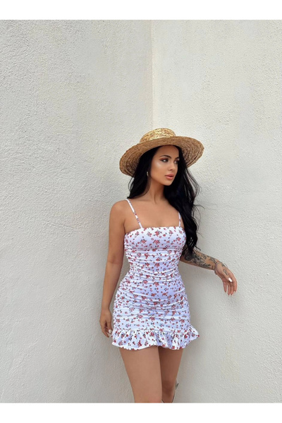 kırmızı butiks Floral Dress with Ruffled Skirt