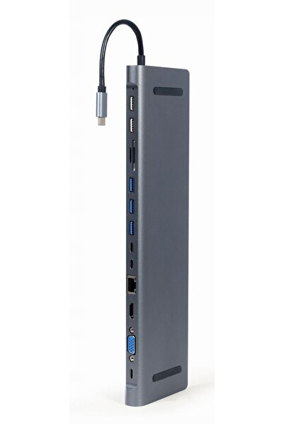 Gembird 9-în-1 Adaptor Hub USB Tip C USB HDMI VGA PD Cititor de carduri auto