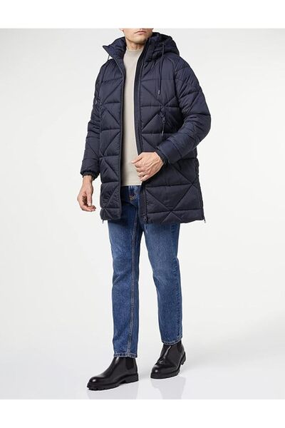 Tom Tailor Denim Palton de iarnă pentru bărbați, cu glugă, bleumarin, jachetă.