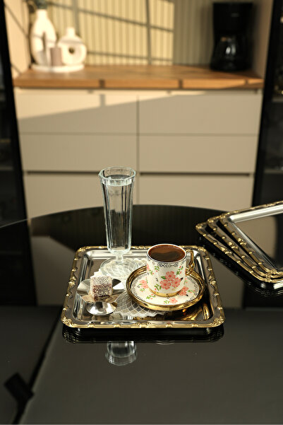 Yaren Style Set of 4 Square Stainless Steel Trays – Decorative Coffee and Tea...