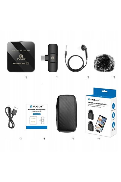 PULUZ 2x Microfon lavalieră wireless pentru telefon USB TYPE-C USB-C