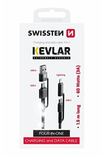 SWISSTEN Cablu de încărcare 4 în 1 USB-A USB-C Lightning, adaptor, 1,5m 3A