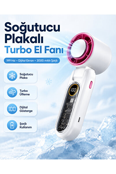 EN SİGA Soğutucu Plakalı Turbo El Fanı 199 Hız Dijital Ekran 3000 mAh Şarjlı