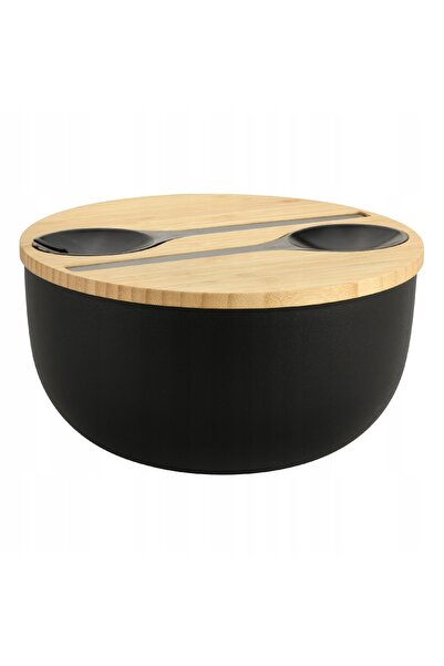 Kesper Set pentru salate negru cu capac și tacâmuri - bol 24 cm