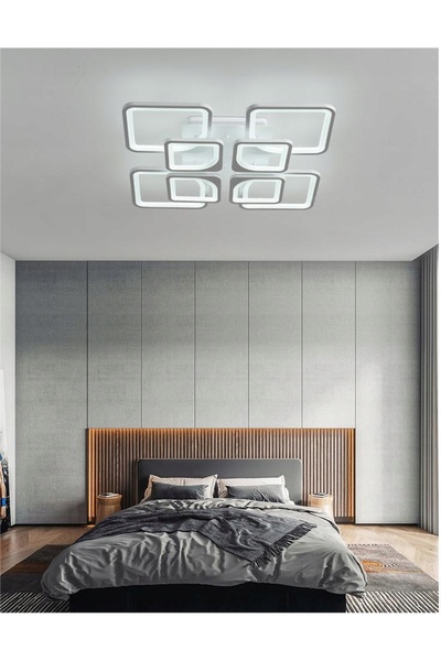 Goeco Plafonieră suspendată LED pătrată, albă, pentru living, dimmerabilă + t...