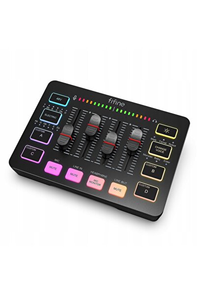 Fifine Mixer placă de sunet SC3 Negru USB cu RGB XLR 2 canale