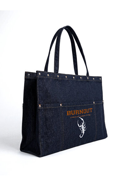 Oment Design Burnout Brown - Τσάντα ώμου από 100% βαμβακερό τζιν με κέντημα -...