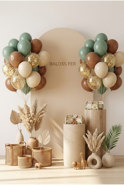 baloss fer Safari Boho Themed Eucalyptus Brown Sand Gold Confetti 20-Piece Party Balloon Set 11 Inch