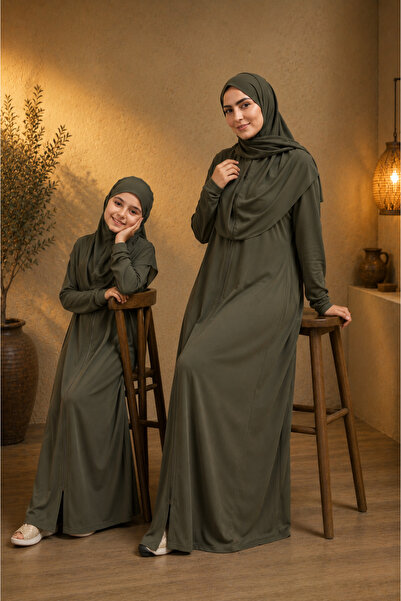 Defkay Mother-Daughter Hijab Summer Fabric Prayer Dress Set