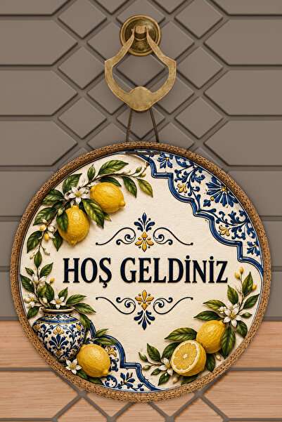 Dormot Home Welcome Written Lemon Themed Round Door Ornament Digital Printing...