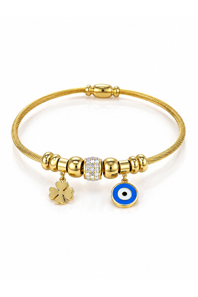 Fawel Lucky Eye Gold Charm Cable Bracelet