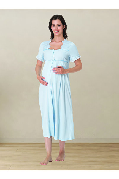 by İGP Breastfeeding-Friendly Cotton Short-Sleeved Maternity Nightgown