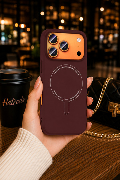 Hatreds iPhone 17 Pro Max Uyumlu MagSafe Kamera Korumalı Sert PC Kılıf Bordo