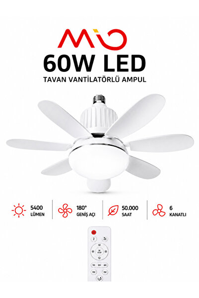 Moxti Premium Model 6 Kanatlı 60W MİO-4444 Tavan Vantilatörü Işıklı Kumandalı...