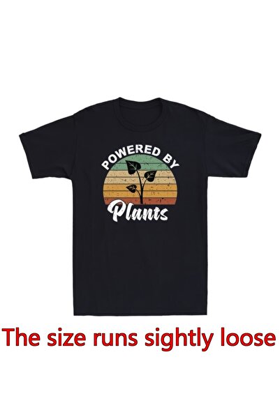 01THEONE Powered By Plants Shirt Vegan Vegetarian Plant Lover Farmer Retro Me...