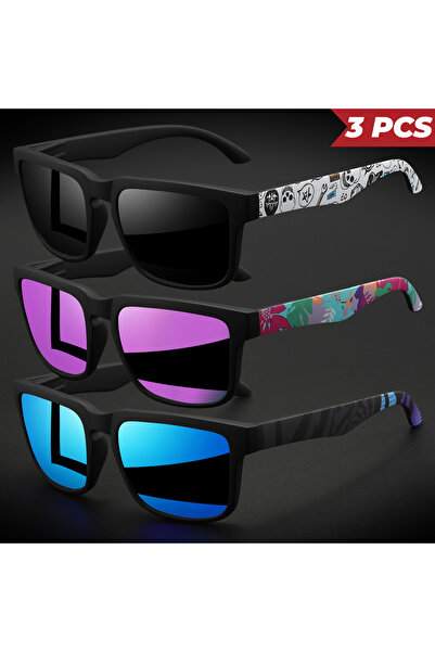 choice2 3PCS-10 3PCS Classic Square Colorful Sports Sunglasses - Patterned Te...