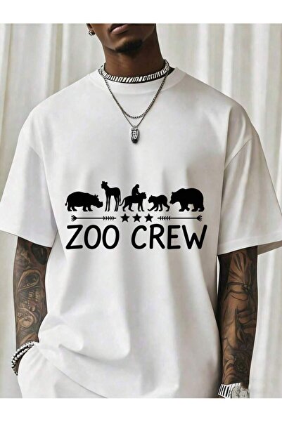 En22 تي شيرت رجالي أسود بتصميم شخصيات حيوانية (دب، حصان، وحيد القرن، نمر) منا...