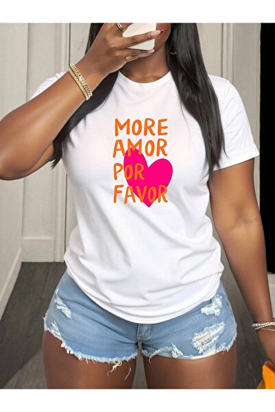 01THEONE cotton Blend Casual T-Shirt with More Amor Por Favor Print, Soft Com...