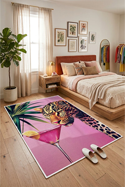 eco concept Pantheras Serisi Dijital Baskı Halı Leopar Desen Yıkanabilir Kaymaz Taban Salon Halısı Mutfak Halı