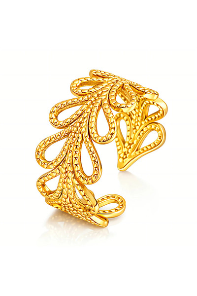OEM Inel Flowing Gold, din oțel inoxidabil, cu leaf, placat cu aur 18K