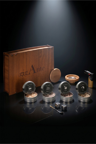 gigAnte Cocktail & Whiskey Smoking Set – 4 Different Flavoring Shavings, Jet ...