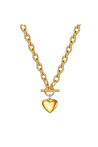 OEM Colier Heart Toggle auriu, din oțel inoxidabil, placat cu aur 18K