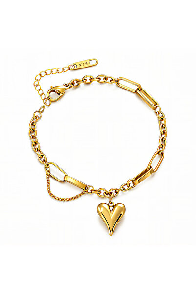 OEM Brățară Sculpted Heart aurie, din oțel inoxidabil, placată cu aur 18K
