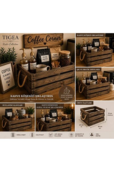 tigea accessories KAHVE KÖŞESi/MUTFAK/BANYO İÇİN DEKORATİF AHŞAP DOĞAL VERNİK...