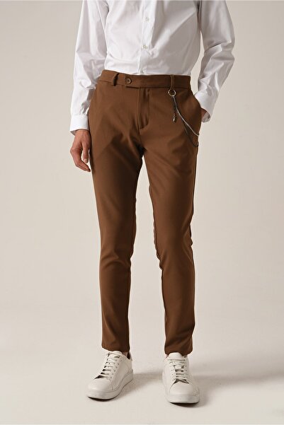 Antioch Light Brown Men's Slim Fit Trousers with Accessory Details