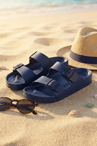 Lunihome Navy Blue Double Buckle Daily Comfortable Garden Pool Beach Slippers...