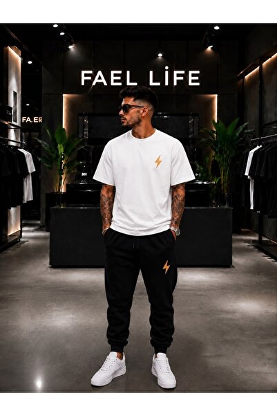FAEL LİFE Unisex Wide-Let T-Shirt and Trackpants Set with Lightning Print