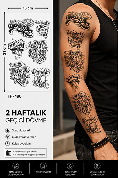 medink tattoo Gerçekci Çoklu Desenli Dövme Etiket Kadın Erkek Kol El Üstü Bac...