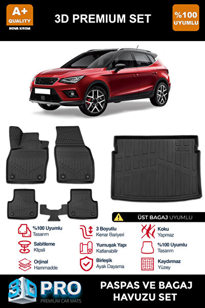 Nova Krom Seat Arona 3D Pro Havuzlu Paspas ve Üst Bagaj Havuzu Seti (2'li SET...