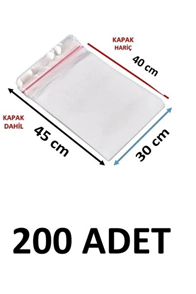 MTKardeşler 200 Pieces 30 X 40+5 cm Adhesive Transparent Glossy Opp Bags Dowr...