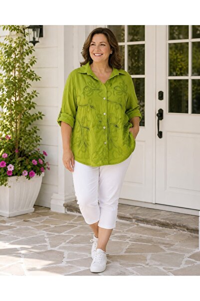 Butik Şans Women's Openwork Embroidered Oversize Italian Shirt