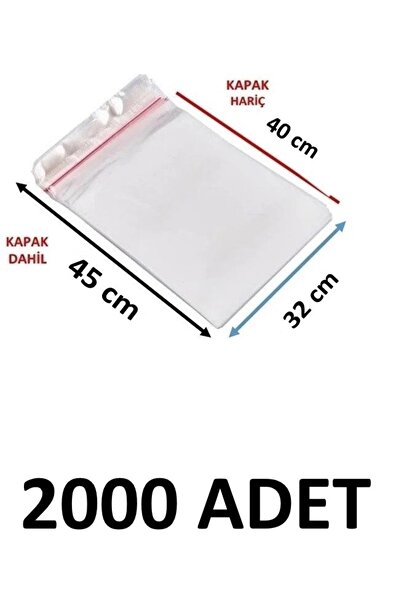 MTKardeşler 2000 Pieces 32 X 40+5 cm Adhesive Transparent Glossy Opp Bags Dow...