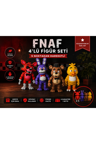 nevoPrint Five Nights at Freddy's 4 lü Oyuncak Figür Seti fnaf figürleri Foxy...