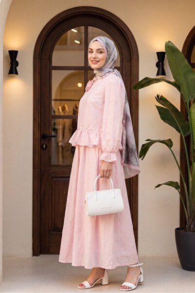 Modamorfo Rose Brooch, Elastic Sleeves, Patterned Lined Skirt, Voile Suit - P...