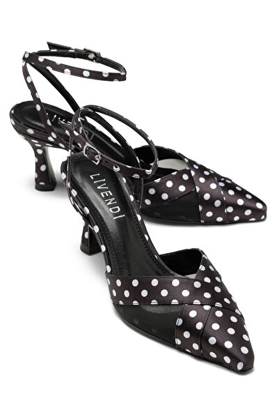 livendi Si̇ena Women's Black Polka Dot 7.5 cm Heeled Shoes with Pointed Toe a...