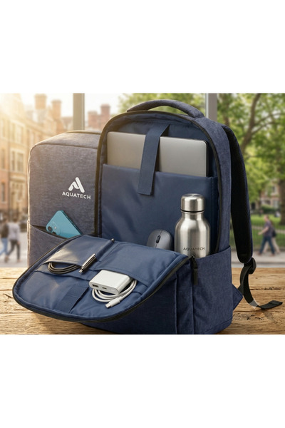 AQUATECH Laptop Sırt Çantası - Lacivert - İç Bölmeli - Bilgisayar Korumalı