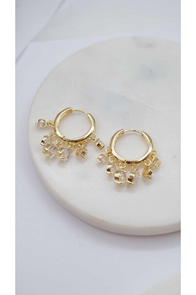 Jerie Round Zircon Stone Dangle Hoop Earrings