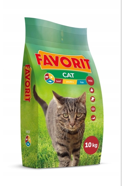 NO BRAND Karma pentru pisici FAVORIT Mix Carne de vită cu pui și pește 10 kg