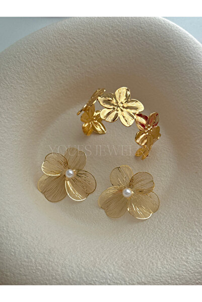 YOUES JEWELRY ÇELİK ÇİÇEK KELEPÇE KÜPE SETİ