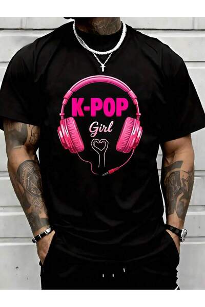 NOURAM تي شيرت K Pop Girl Headphones Music Lover من القطن الأسود للجنسين، تي ...
