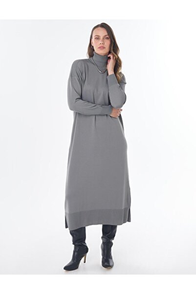Kayra Turtleneck Knitwear Dress Gray