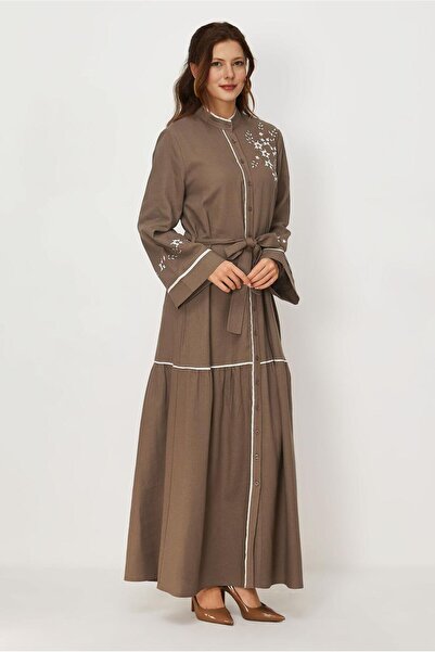 Alvina Embroidered Linen Dress with Belt 46481